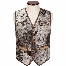 Men  s Genuine Cowhide Leather Vest, Brown  White Hair-on Hide Western Waistcoat