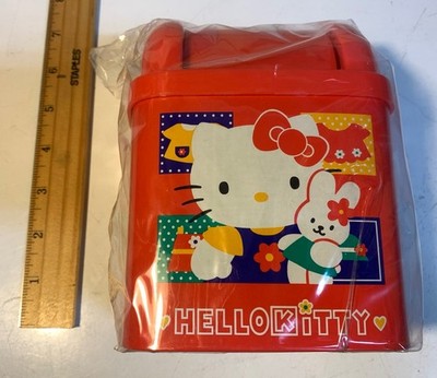Vintage Sanrio 1996 Hello Kitty Red Mini Trash Bin Tin Case Brand New Japan