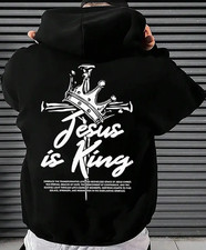 Men's Christian Faith Hoodie - Jesus is King Crown Graphic Hooded Sweatshirt