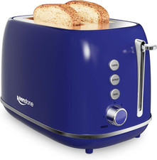 Retro 2-Slice Toaster Dark Blue - Stainless Steel, Bagel, Defrost, 6 Shade