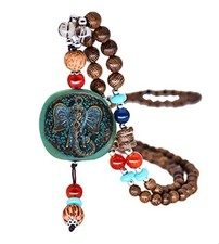 Vintage Long Necklace Handmade Turquoise Wood Beads Necklace Elephant pendant