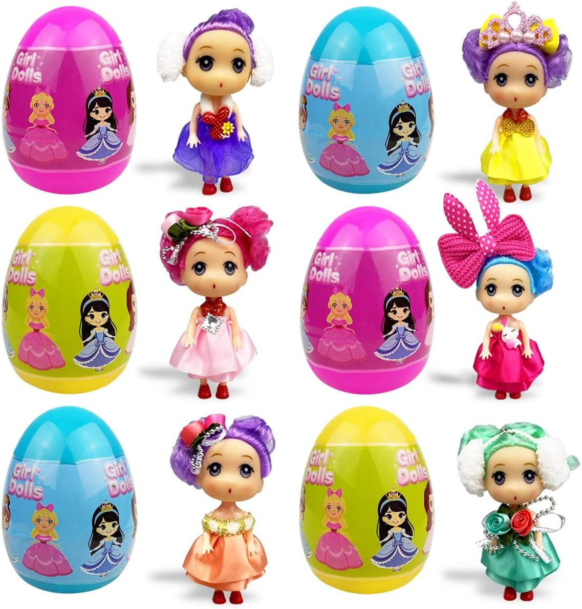 6 Pack Prefilled Jumbo Easter Eggs with Girl Doll Toys insid