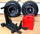 1970s TONKA MIGHTY JEEP BRONCO ACCESSORIES LOT FLOOR JACK GAS CAN 2 MR-970 TIRES