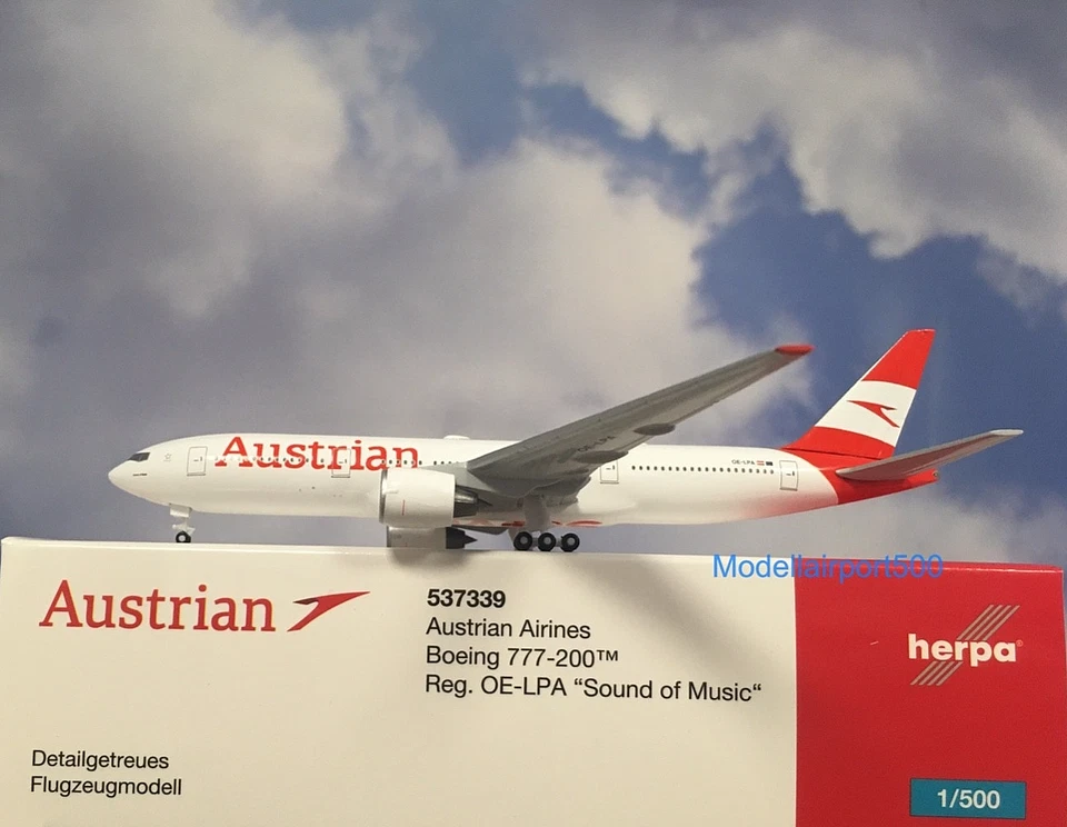 HerpaWings 1:500 Boeing 777-200 Austrian Airlines OE-LPA 537339 Modellairport500 - Bild 1 von 1