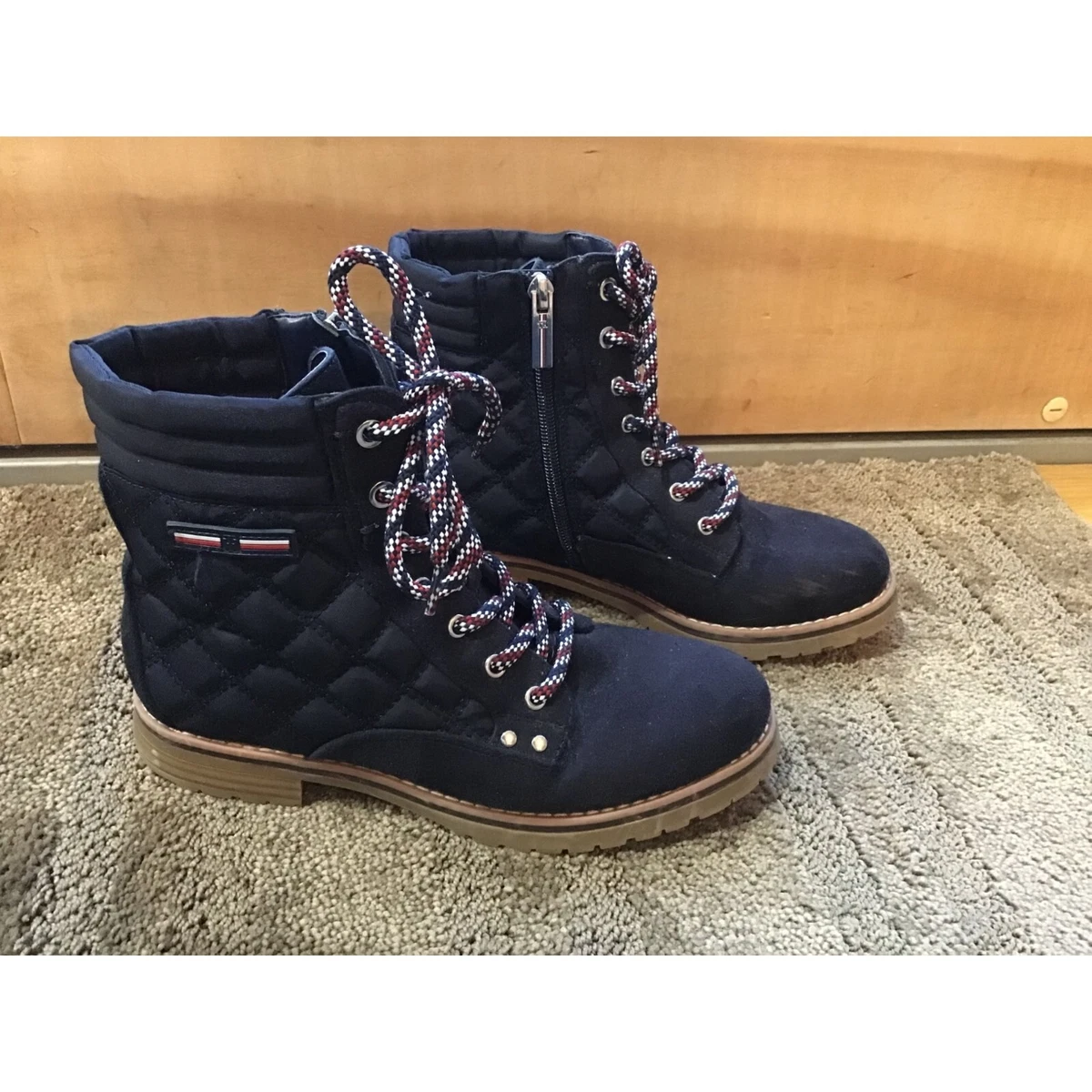 Ud Grundlæggende teori Patriotisk Tommy Hilfiger Onella Quilted Ankle Boots Dark Blue Navy Suede Size 7  Womens | eBay