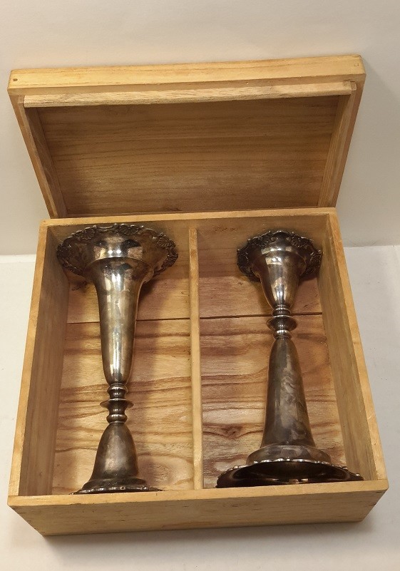 Vintage Japan Japanese 950 Sterling Silver Vases Pair. Original