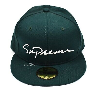 NWT Supreme New Era Classic Script Logo Fitted Hat Green 7 1/8