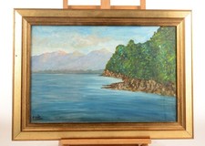 Olio su tela, tableau, peinting, paesaggio con cornice periodo 1980 firmato LUIS