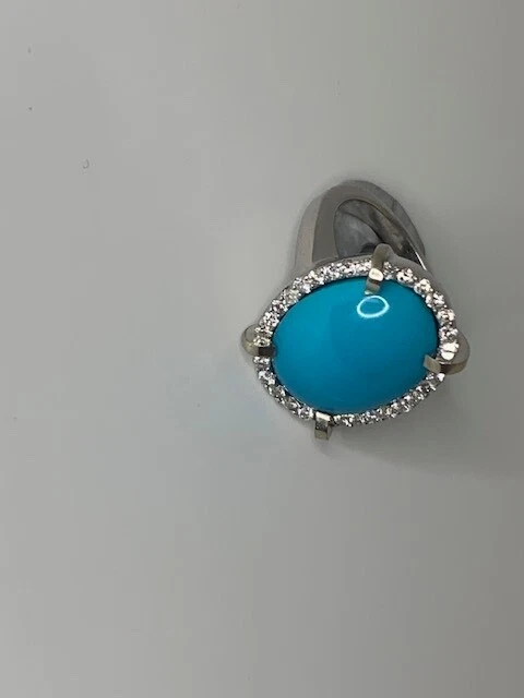 Anillo de cóctel oro blanco 14kt turquesa y diamantes naturales Foto 4 de 4