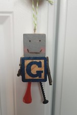 Upcycled Wood Burned ROBOT Christmas ornament NURSERY ART LETTER G wall Decor