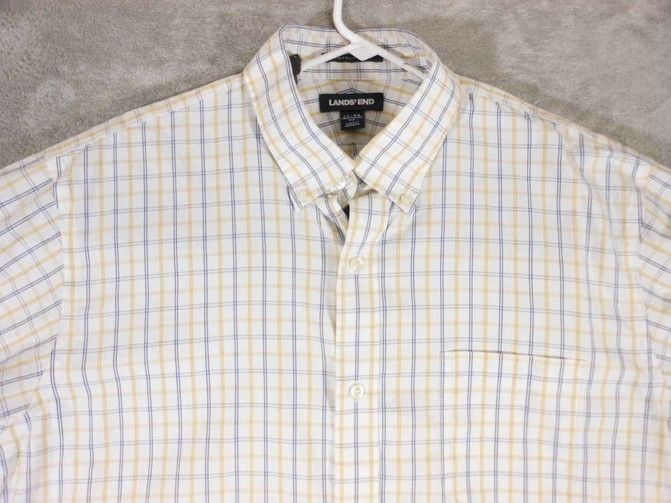 Lands End Shirt Men's 17-34 Button Up Long Sleeve Non Iron Yellow Plaid Casual - Image 3 of 4
