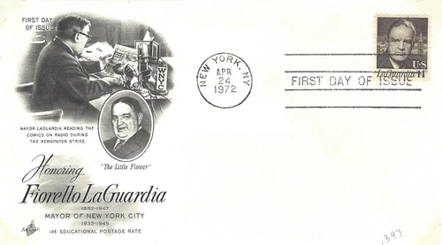 STAMP US SCOTT 1397 "F. H. LaGuardia" 14 CENT 1972 FDC W/ART-Mayor New York