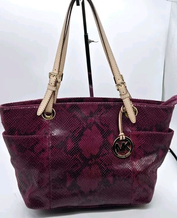 Bolso de Mano Michael Kors East Borgoña Rojo Pitón Cuero Repujado