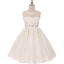 IVORY Size 16 See-thru Neck Flower Girl Dress Bridesmaid Recital Birthday Party