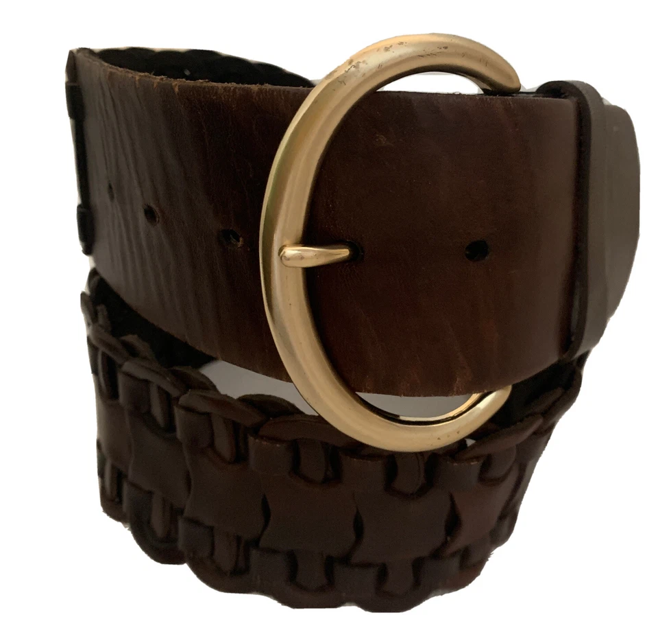 Cinturón mujer Ann Taylor cuero trenza ancha hebilla plateada talla mediana Foto 2 de 4