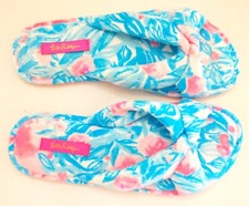 NWOT Lilly Pulitzer Bondi Blue My Little Peony Slippers Size 7/8