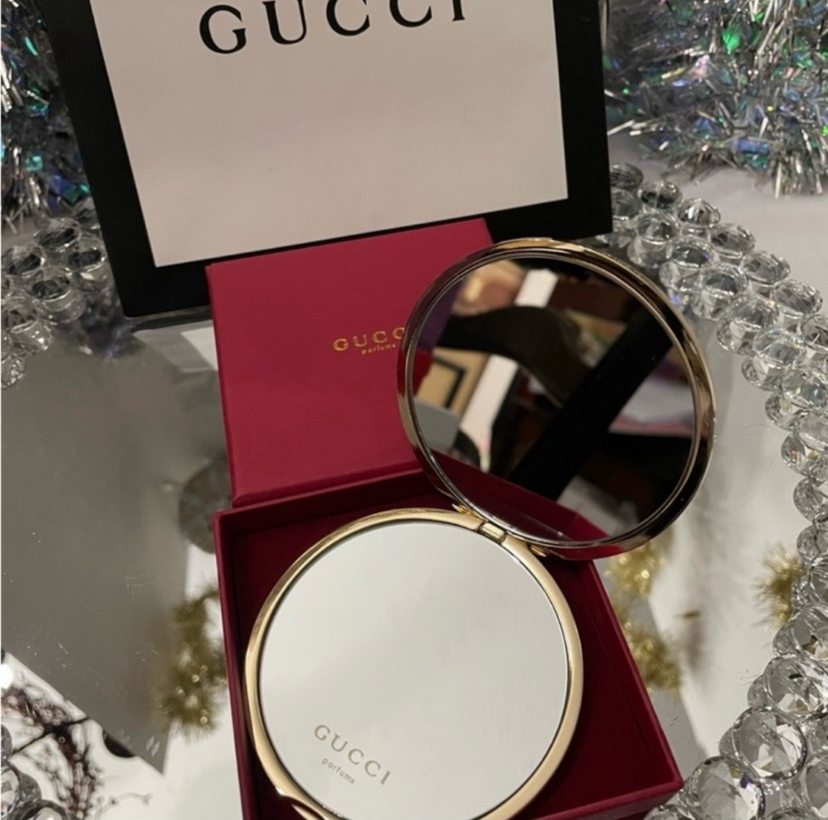 NIB Gucci GG Pattern Gold Colored Double Compact Mirror | eBay
