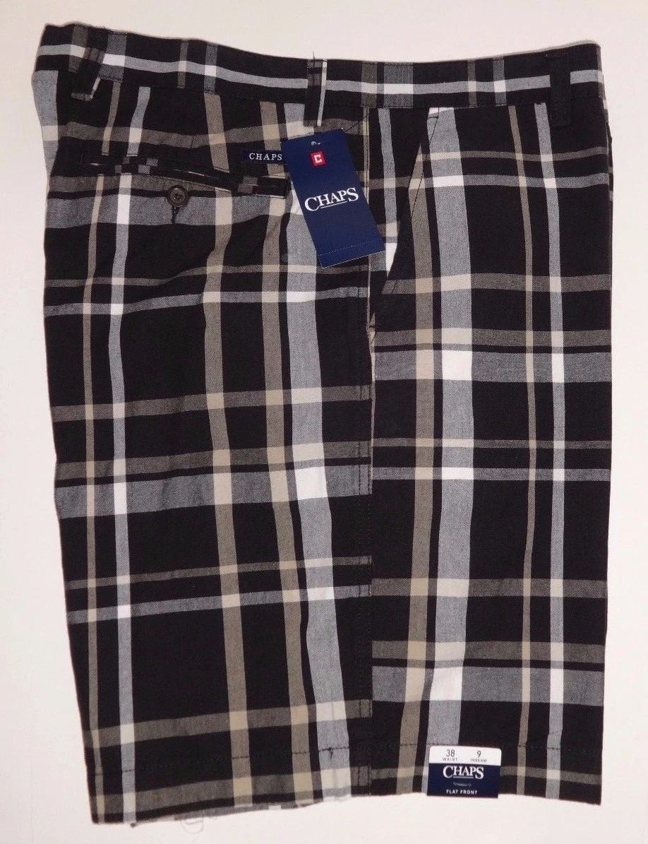 NEW MENS CHAPS BLACK, WHITE PLAID COTTON SHORTS SIZE 40 1000317