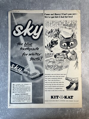 Sky Zahnpasta / Set - E-Kat Katzenfutter - Vintage Werbung Original Reklame -1956