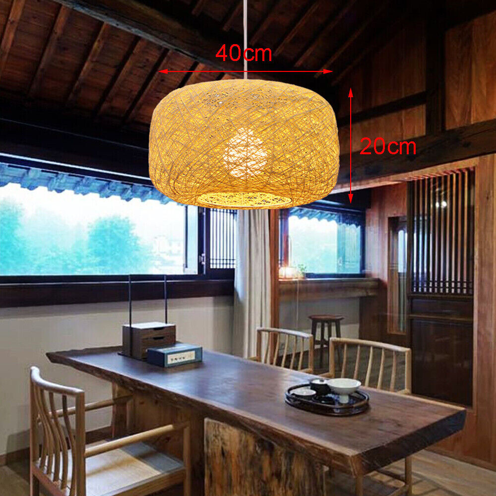 Rattan Pendant Light Rope Hanging Ceiling Lamp Wicker Lampshade Fixture 110V