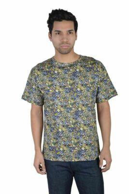 MSGM Men's Multi-Color Floral Print Crewneck T-Shirt US S IT 48