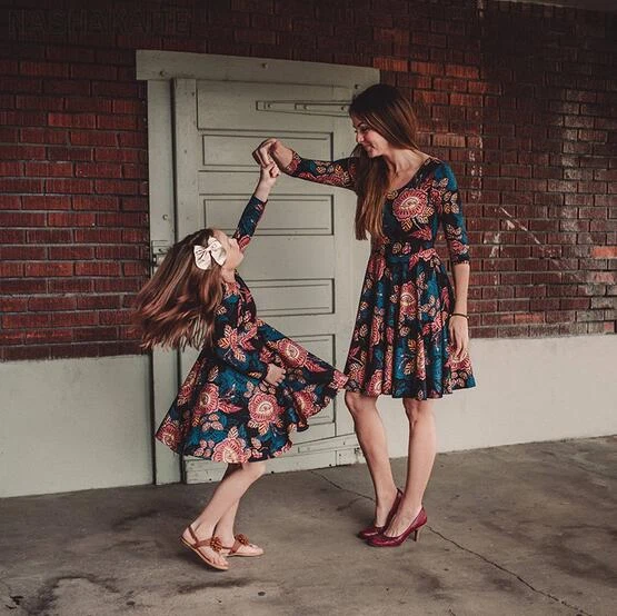 Mother Daughter Dresses Three Quarter Autumn Winter Vintage Floral