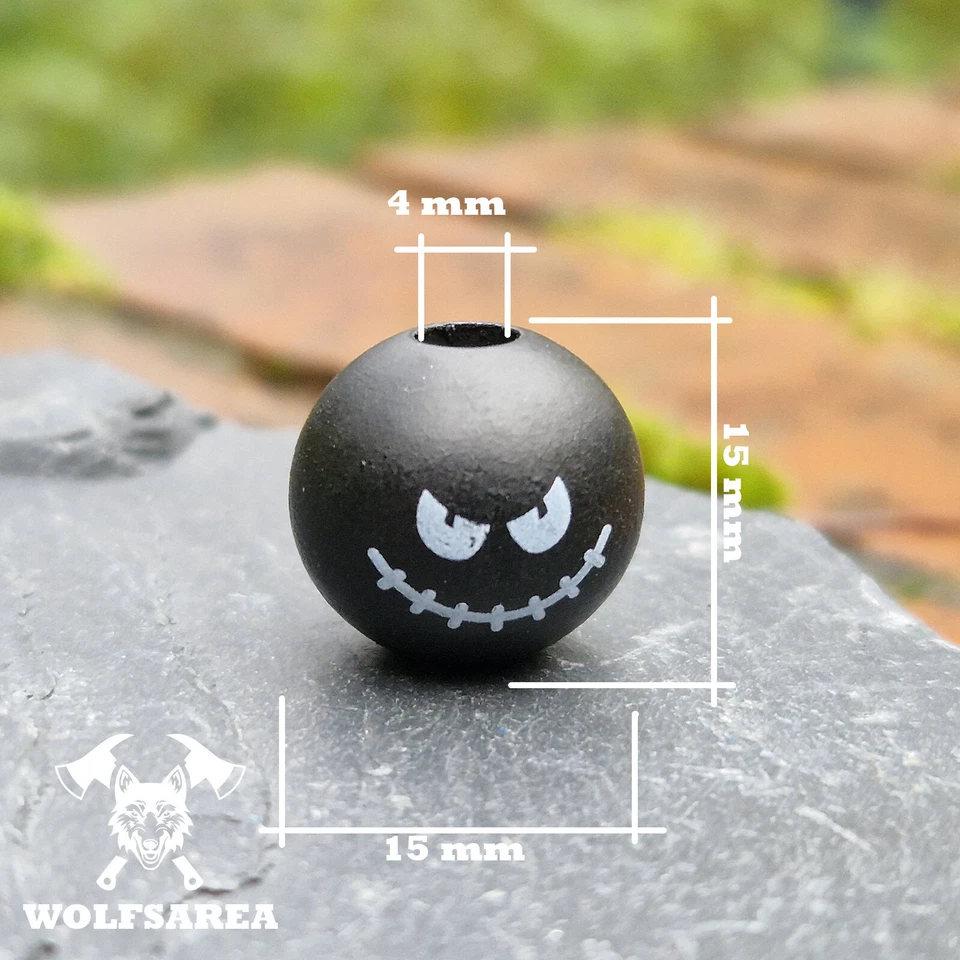 Großlochperlen 10 Schima Holzperlen basteln mit Monster Gesicht Halloween Beads - Bild 4 von 4