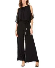 MSK Blouson Wide Leg Jumpsuit Women's S Black Scoop Neck Belted Back Zip Closure