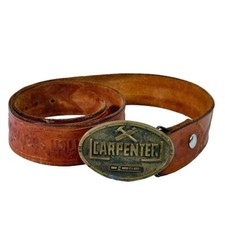 Vintage Leather CARPENTER Belt Solid Brass Buckle CARPENTERS WILL NAIL ANYTHING