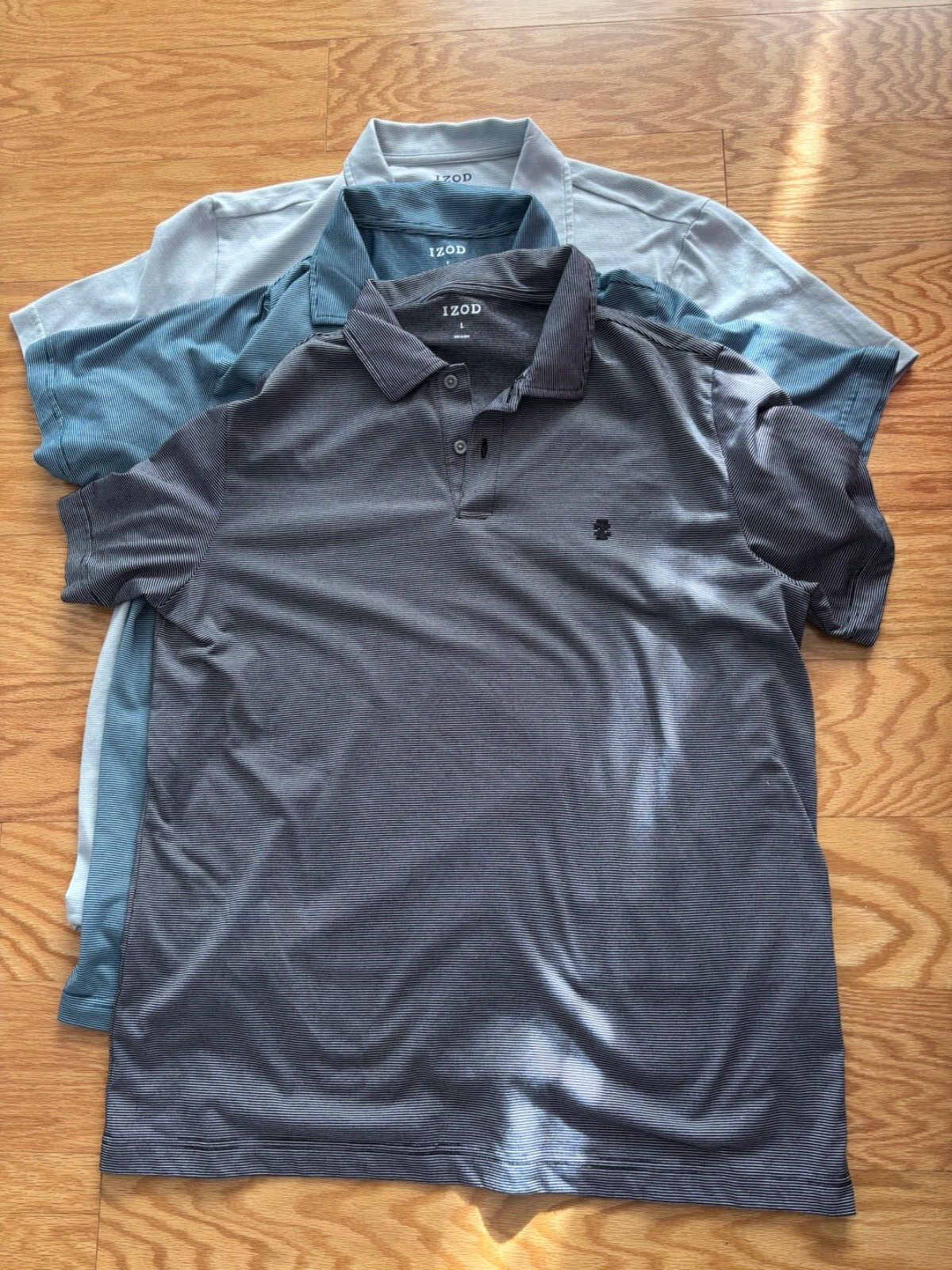 Men's Izod Striped Polo Shirt Short Sleeve 3-Pack Blue Green Grey $9.99-image
