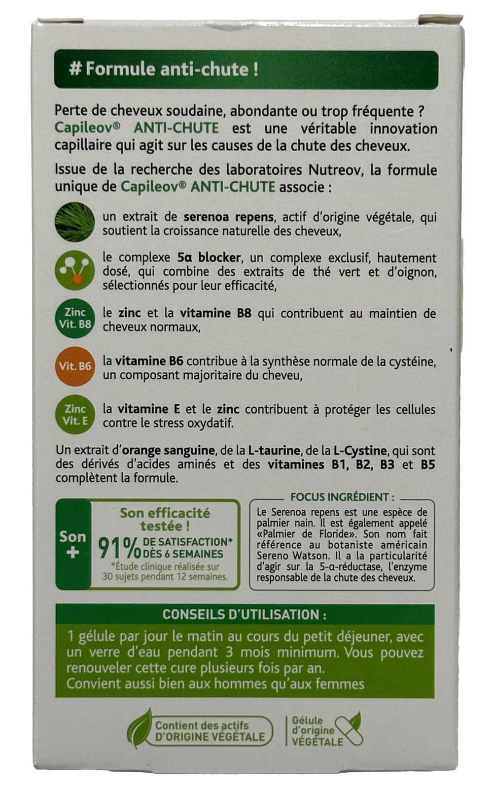 Nutreov Capileov Anti-Perdita Capelli 30 Capsule (100% VEGAN) Prevenzione Perdita Capelli-UK✅ foto 3