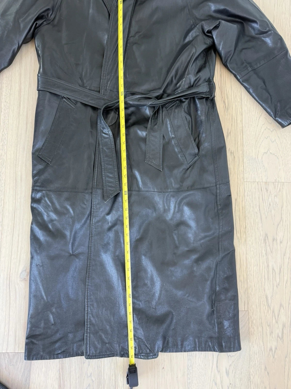 Perry Ellis Sport Men’s Vintage Full Length Genuine Leather and Fur Trench Coat - product detail image 4