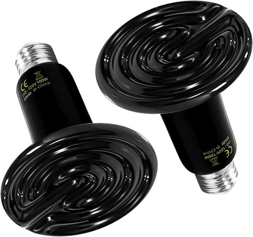 Reptile Heat Lamp 100W 2-Pack Ceramic Heat Emitter, No Light Emitting Heat Bulb