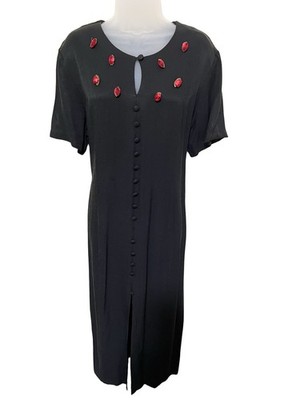 Jaclyn Hart Vintage M Keyhole Rosebud Dress Pin Up Romantic Vamp Goth Black