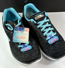 Skechers Flex Appeal 2.0 / / Womens / Memory Foam / BLACK-LIGHT BLUE / 75