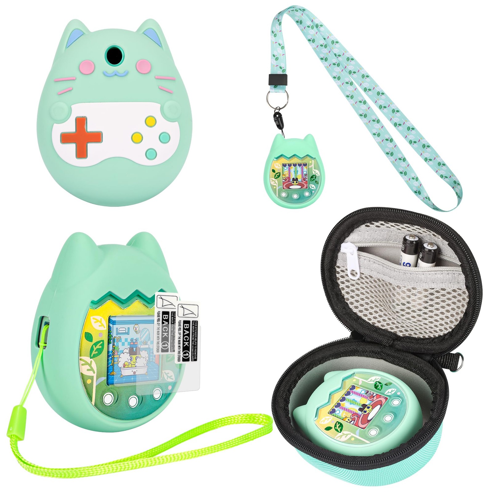 Étui rigide Tamagotchi Pix anti-choc avec housse silicone lavable bleue