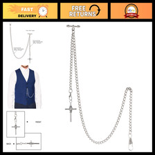 Mens Antique Pocket Watch Chain with Cross Pe...