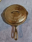 Griswold #7 Cast Iron Skillet, Large Block Ring and Low Dome #7 Lettered Cover.