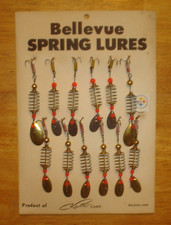 Vintage NOS 12-Piece Bellevue Spring Spinner Lures on Store Display Card Iowa