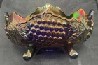 AWESOME VINTAGE CARNIVAL NORTHWOOD BLUE GRAPE & CABLE CABLE FOOTED BANANA BOAT
