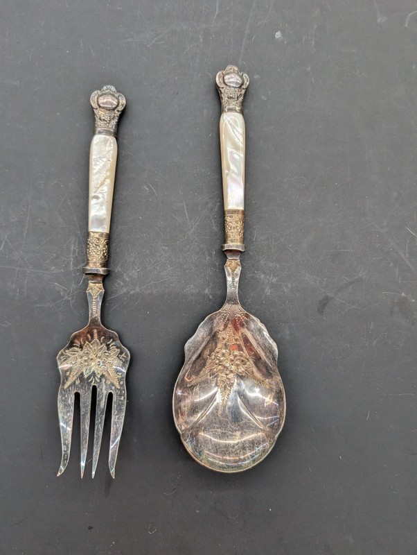 EPNS SILVER SHEFFIELD MOTHER OF PEARL SERVING FORK and Spoon
