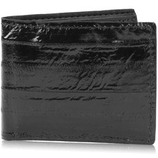 Genuine Pacific Eel Skin Leather Bifold Wallet Handmade 6 Card Slots, Black