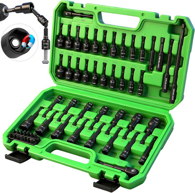 55-teiliges magnetisches Mutterndreher-Set, metrisch & SAE 1/4'' Sechskantschaft, Schlagschrauber Soc