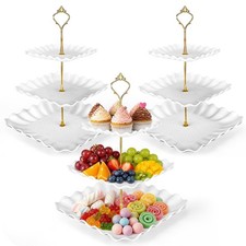 3 Tier Cupcake Stand Tower, Dessert Serving Tray, White, 2 Pack