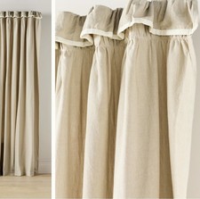 Anthropologie Ruffle Top Curtain Panel Beige Neutral Cotton 96? x 50? Unlined