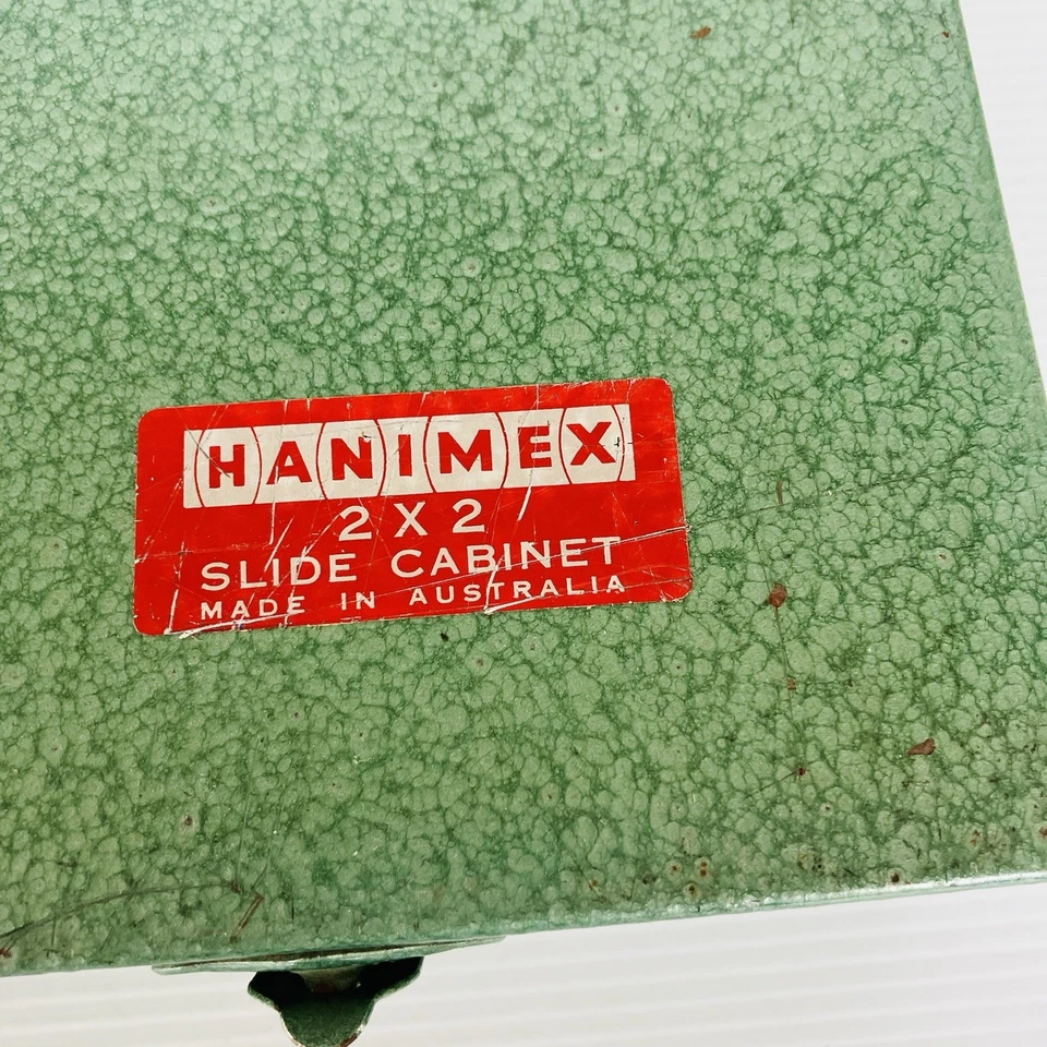 Vintage Hanimex 2 X 2 Slide Cabinet Fits 150 Made In Australia Green Metal - Image 3 of 4