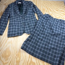 Vintage Pendleton Wool Skirt Suit Green Blue Plaid Blazer Set Made in USA