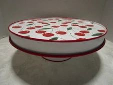 Inspired Home CBK Ganz Metal footed Cake Stand with Cherries Graphics 10.75” W