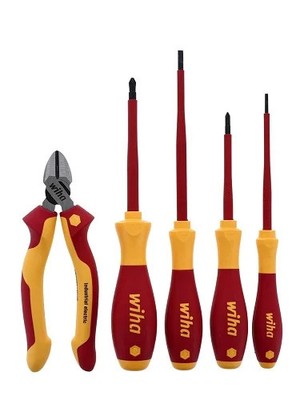 Wiha 32983 5 Piece Insulated Industrial Cutters And Screwdriver Set