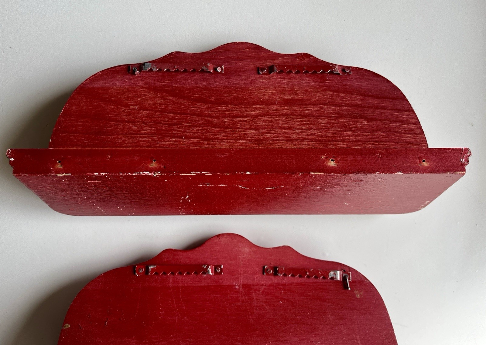 Vintage Handmade Cranberry Wooden Wall Hanging Mini Shelf  Set of 2, 11x4.25x3”